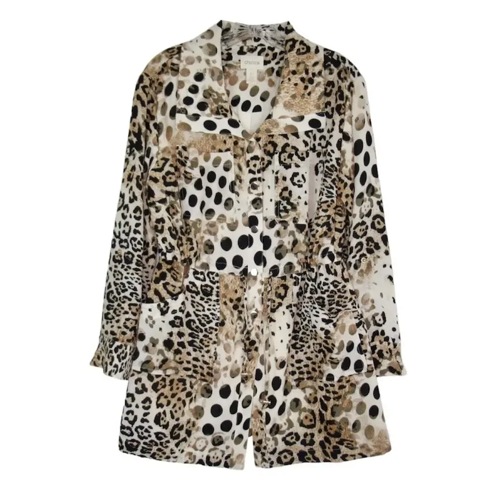 CHICO’S 0 Leopard Animal Print Collared Button Front Jacket Women’s Size Small
